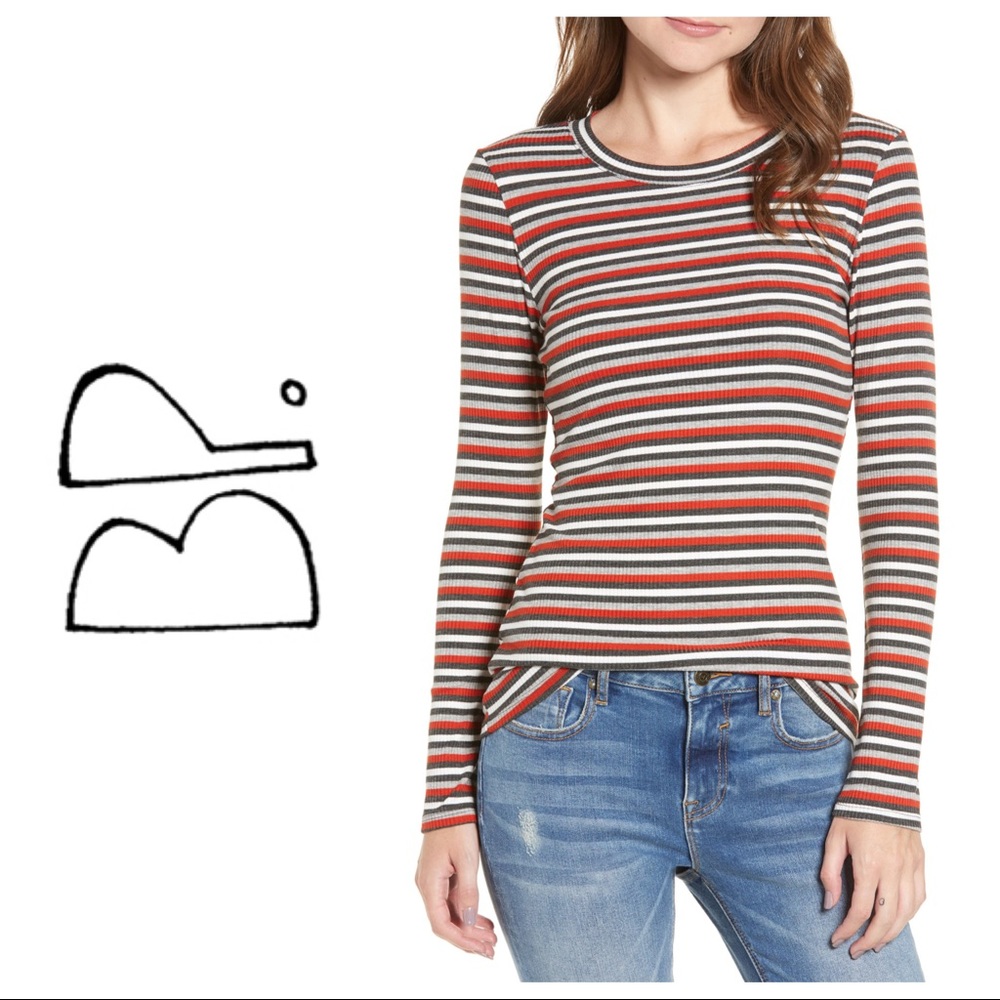 bp Nordstrom Womens Long Sleeve Top Size XS Ribbed Striped